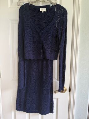 Freshman Navy Crochet Knit Set